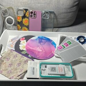 I phone 14 pro max screen protectors x1 clear and x5 anti glare privacy, cases